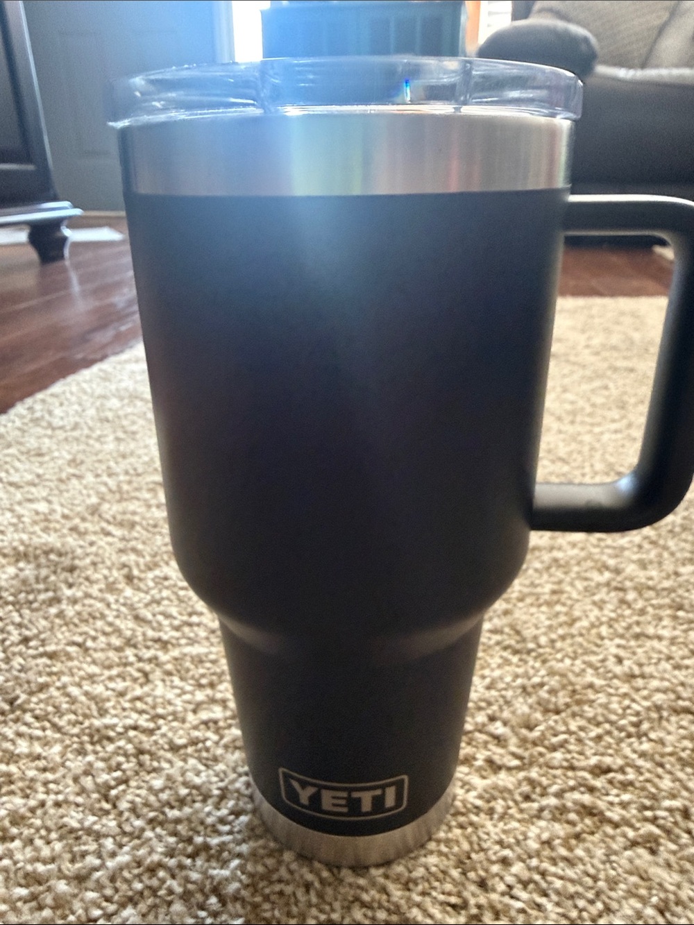 Yeti Black Stainless Travel Mug with Handle and Clear Lid
